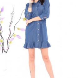 Full Düğmeli Mini Jean Elbise Full Düğmeli Mini Jean Elbise