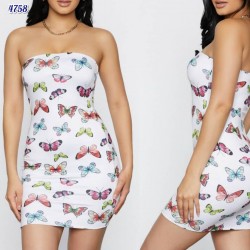 Kelebek baskılı straplez elbise Kelebek baskılı straplez elbise