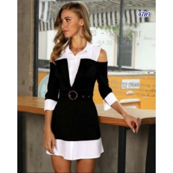 Poplin gömlek detay akrelik triko elbise