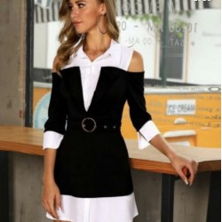 Poplin gömlek detay akrelik triko elbise Poplin gömlek detay akrelik triko elbise