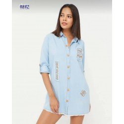 Düğme detay jean gömlek elbise