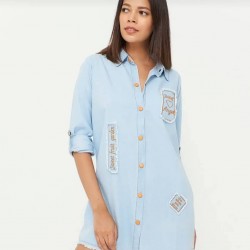 Düğme detay jean gömlek elbise Düğme detay jean gömlek elbise