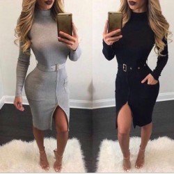 Fermuar kemerli akrelik elbise Fermuar kemerli akrelik elbise