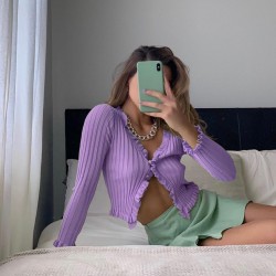 Düğme detay fırfırlı bluz LİLA Düğme detay fırfırlı bluz LİLA