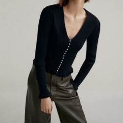 V yaka incili triko bluz V yaka incili triko bluz