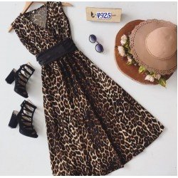 Leopar desen kuşaklı elbise