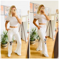 DİZ YIRTIK BEYAZ EŞOFMAN ALTI 