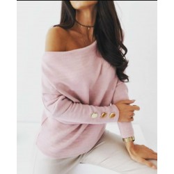 Kayık yaka düğme detay bluz