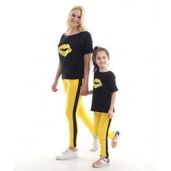 Anne çocuk SARI dudak baskılı kombin