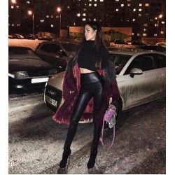 Yüksek bel içi kadife deri tayt