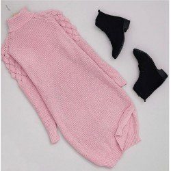 Balıkçı yaka yırtmaçlı PEMBE  triko elbise