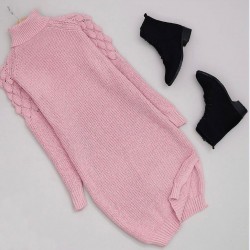 Balıkçı yaka yırtmaçlı PEMBE  triko elbise Balıkçı yaka yırtmaçlı PEMBE  triko elbise