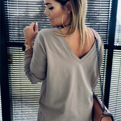 Sırt v yaka tasarım bej bluz