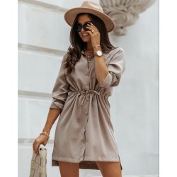Büzgü detay bej gömlek elbise Büzgü detay bej gömlek elbise