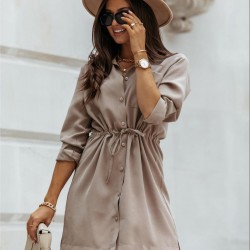 Büzgü detay bej gömlek elbise Büzgü detay bej gömlek elbise