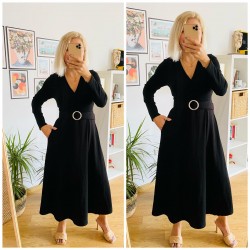 Kemer detay siyah midiboy elbise Kemer detay siyah midiboy elbise