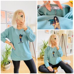 KADIN DETAYLI MAVİ SWEAT KADIN DETAYLI MAVİ SWEAT