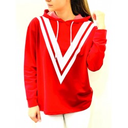 Şerit detay kapşonlu sweat