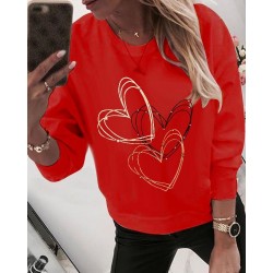 Kalp baskılı kırmızı dijital sweat