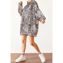Leopar desen sweat elbise