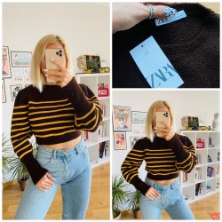 KAHVERENGİ SARI ÇİZGİLİ KAZAK KAHVERENGİ SARI ÇİZGİLİ KAZAK