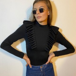 Volan detay siyah bluz Volan detay siyah bluz