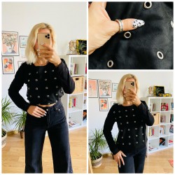 KUŞGÖZÜ DETAY SİYAH SWEAT 