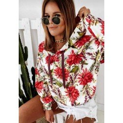 Digital kırmızı çiçek kapşonlu sweat