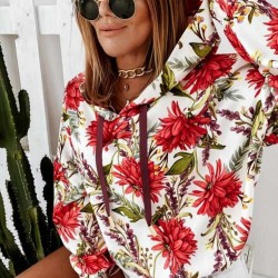 Digital kırmızı çiçek kapşonlu sweat Digital kırmızı çiçek kapşonlu sweat