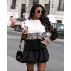 Leopar detaylı garnili elbise