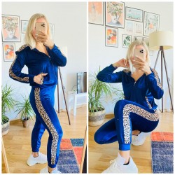 Leopar şeritli kadife takım