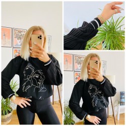 YÜZ DETAYLI KOL PİLELİ  SWEAT YÜZ DETAYLI KOL PİLELİ  SWEAT