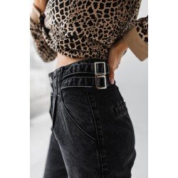 Çift toka detay jean pantolon