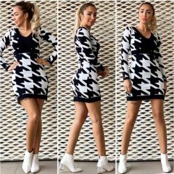 Kazayağı desen mini triko elbise Kazayağı desen mini triko elbise