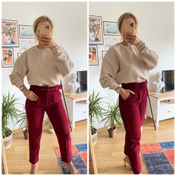 BORDO KEMERLİ KADİFE PANTOLON  BORDO KEMERLİ KADİFE PANTOLON