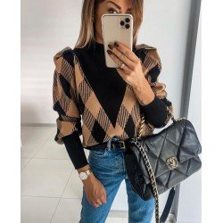 Ekose desen balon yaka triko kazak