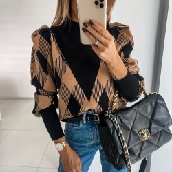 Ekose desen balon yaka triko kazak Ekose desen balon yaka triko kazak