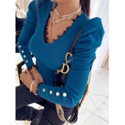 Yaka ve kol dantel triko bluz Yaka ve kol dantel triko bluz