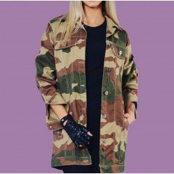 Kamuflaj desen uzun jean ceket