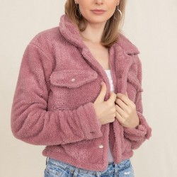 Pudra cepli peluş ceket Pudra cepli peluş ceket