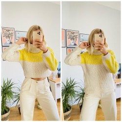 BEJ SARI GEÇİŞLİ ÖRME KAZAK 