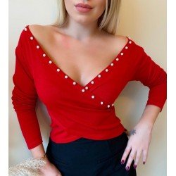 İnci detay kruvaze bluz