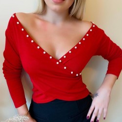 İnci detay kruvaze bluz İnci detay kruvaze bluz