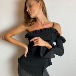 Tek askı tasarım bluz siyah Tek askı tasarım bluz siyah