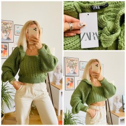 ZRA MODEL BALON KOL YEŞİL KAZAK  ZRA MODEL BALON KOL YEŞİL KAZAK