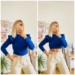 KOL VOLANLI MAVİ BLUZ  KOL VOLANLI MAVİ BLUZ