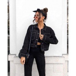 Kontrast dikim jean ceket