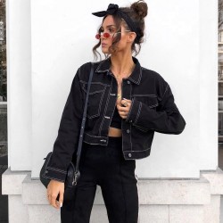 Kontrast dikim jean ceket Kontrast dikim jean ceket