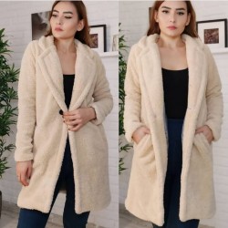 Ekru uzun peluş ceket Ekru uzun peluş ceket
