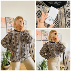 ZARA KAHVERENGİ ETNİK DESEN SWEAT ZARA KAHVERENGİ ETNİK DESEN SWEAT